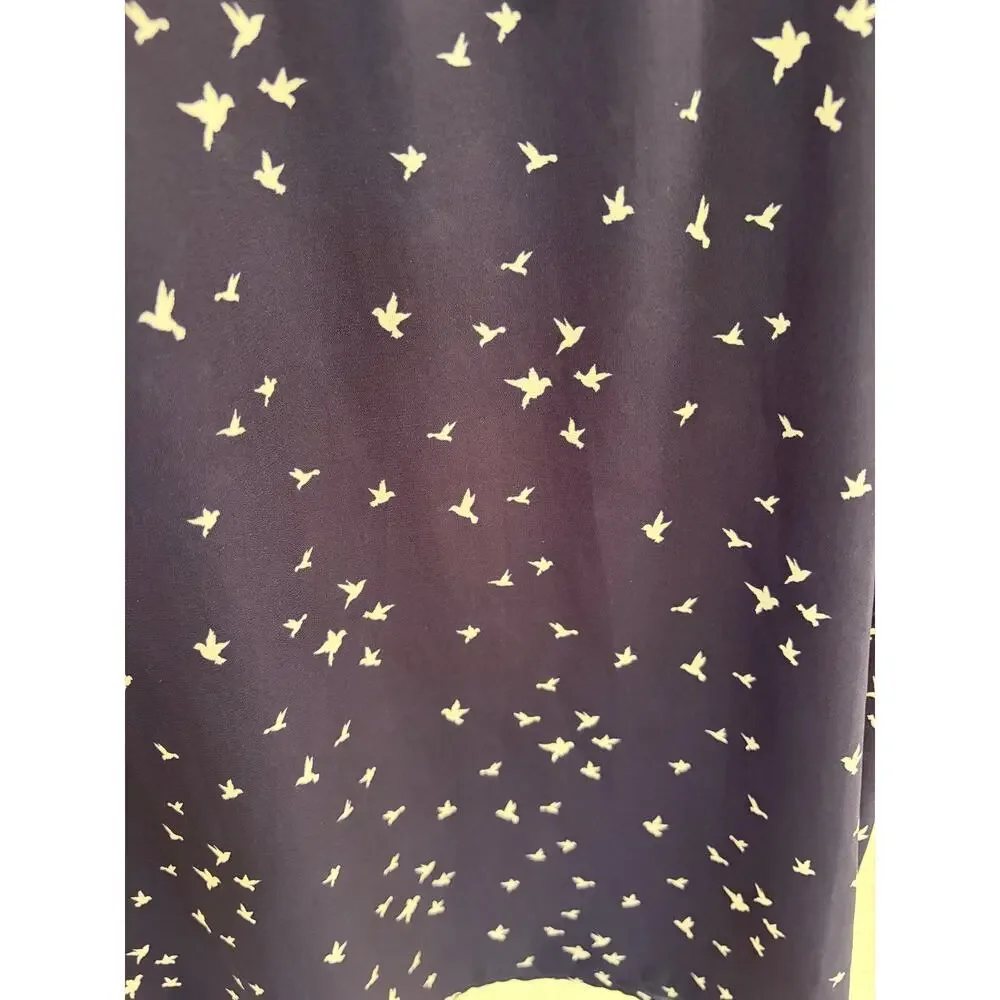 Papermoon Navy Bird Print Keyhole Tank Top Size Small Flowy Sleeveless Blouse - Picture 4 of 6